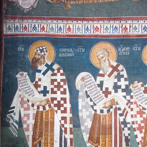 25,26 Officiating Church Fathers: St. Cyril of Alexandria (on the left) and St. John the Almsgiver (on the right)