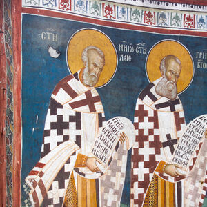 21,20 Officiating Church Fathers: St. Nicholas (left) and St. Gregory the Theologian (right)