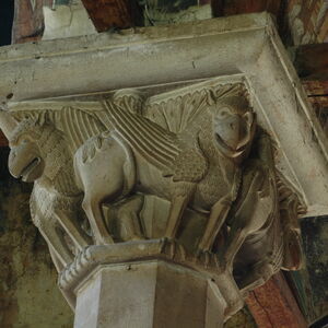 Griffins at the narthex column capital 3
