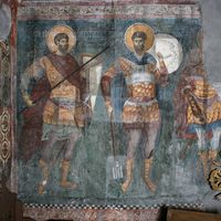Holy Warriors - St. Theodor Stratelates, St. Theodor Tyro, and unidentified (damaged) saint