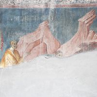 Apostle Peter in front the Christ's Tomb